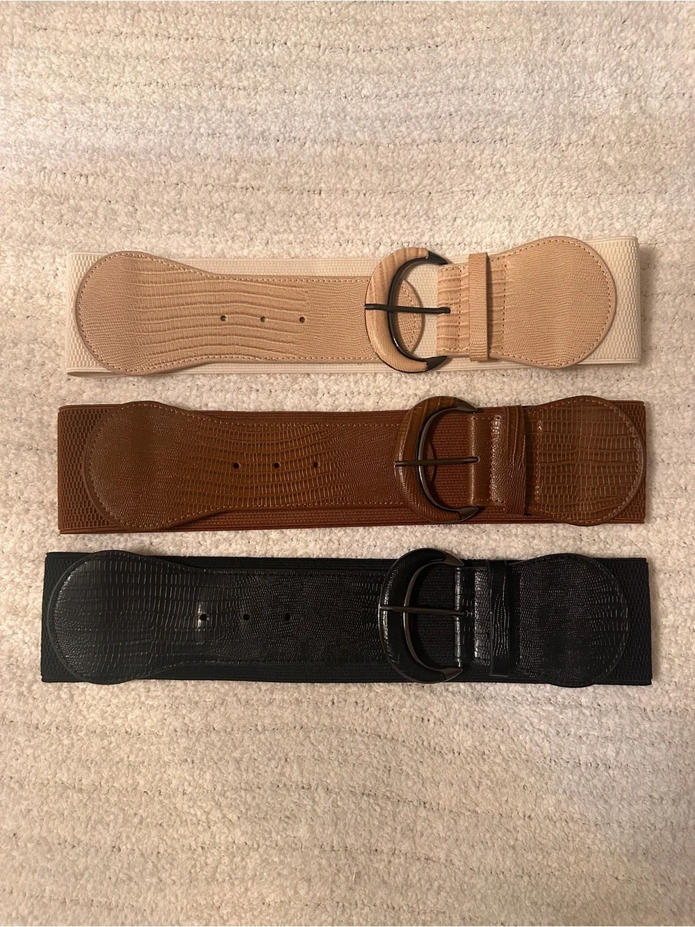 Wide Textured Stretch Belt - Available in Black, Cream, Brown